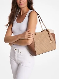 Jet Set Large Color-Block Signature Logo Tote Bag