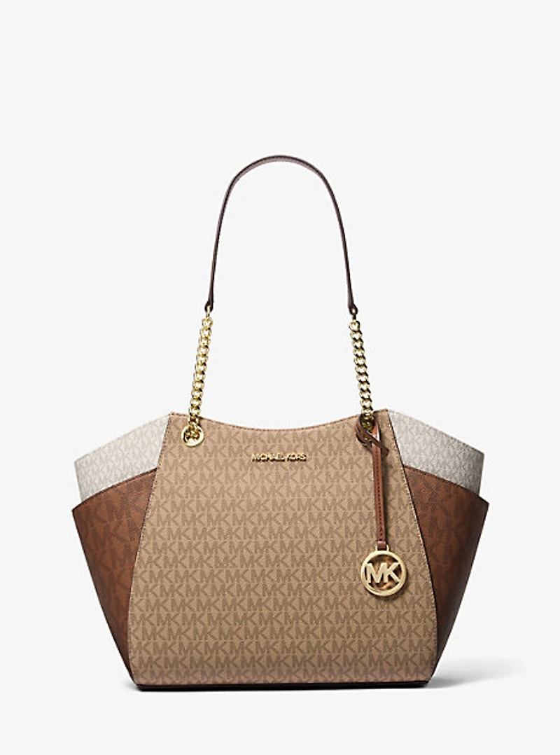 Jet Set Large Color-Block Signature Logo Tote Bag
