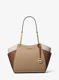 Jet Set Large Color-Block Signature Logo Tote Bag