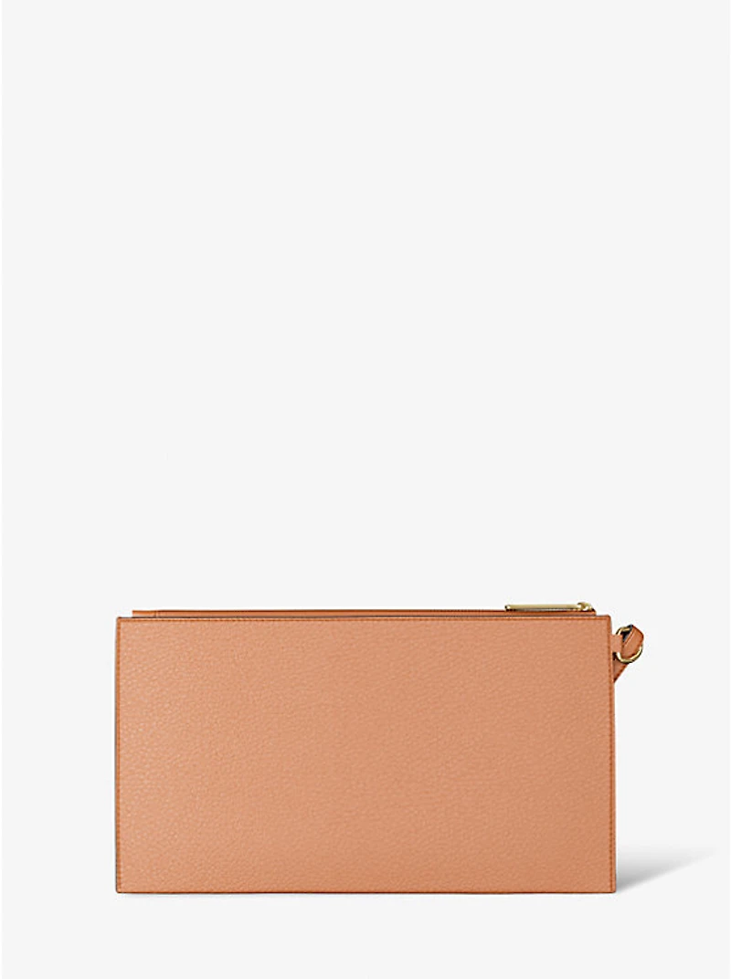 Jet Set Large Studded Pebbled Leather Wristlet