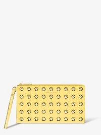 Jet Set Large Studded Pebbled Leather Wristlet