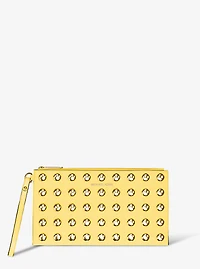 Jet Set Large Studded Pebbled Leather Wristlet
