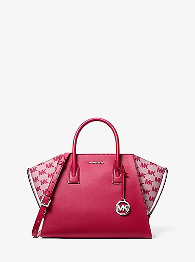 Avril Large Leather and Logo Jacquard Satchel