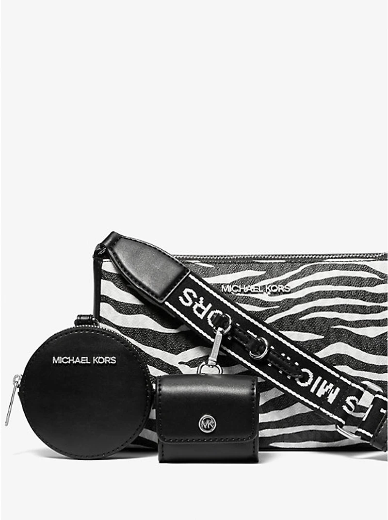 Jet Set Leather Medium Animal Print Logo Crossbody Bag with Case for Apple Airpods Pro®