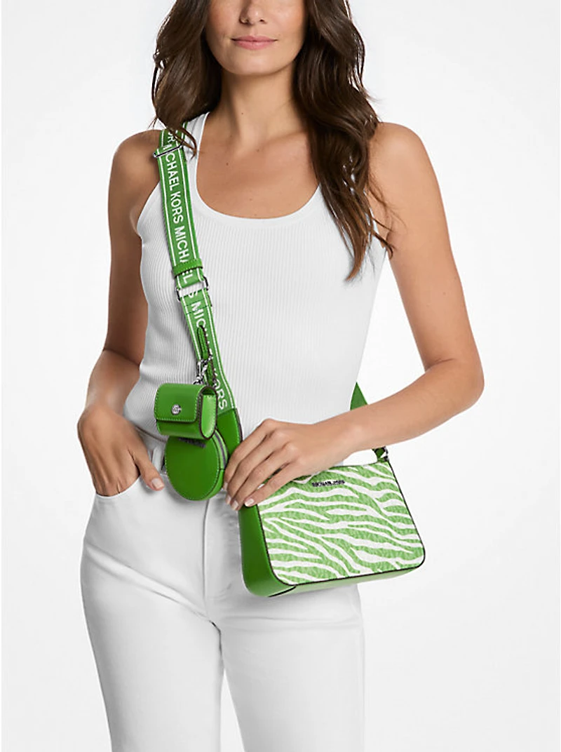 Jet Set Leather Medium Animal Print Logo Crossbody Bag with Case for Apple Airpods Pro®