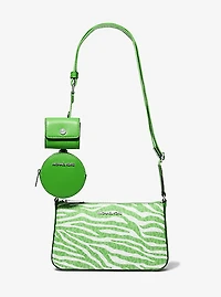 Jet Set Leather Medium Animal Print Logo Crossbody Bag with Case for Apple Airpods ProÂ®