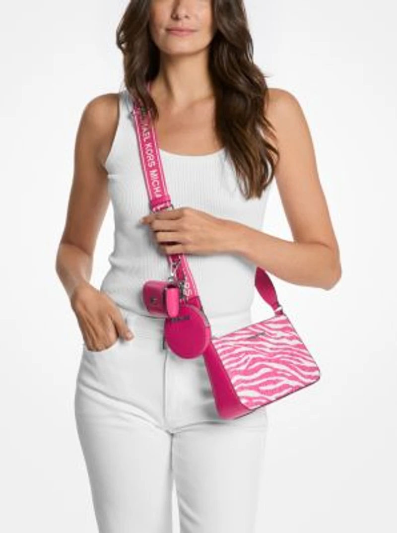 Jet Set Leather Medium Animal Print Logo Crossbody Bag with Case for Apple Airpods Pro®