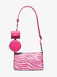 Jet Set Leather Medium Animal Print Logo Crossbody Bag with Case for Apple Airpods Pro®