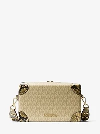 Jeanie Small Metallic Signature Logo and Snake Embossed Trunk Crossbody Bag