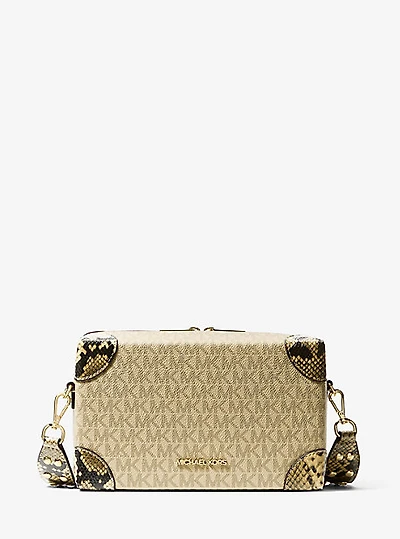 Jeanie Small Metallic Signature Logo and Snake Embossed Trunk Crossbody Bag