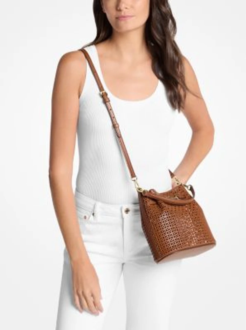 Carson Small Floral Laser Cut Bucket Crossbody Bag