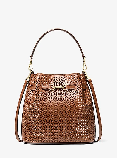 Carson Small Floral Laser Cut Bucket Crossbody Bag
