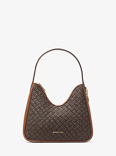 Nayla Small Woven Signature Logo Hobo Shoulder Bag