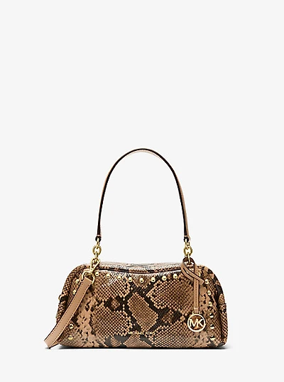 Cecily Small Studded Snake Embossed Shoulder Bag