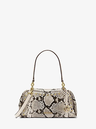 Cecily Small Studded Snake Embossed Shoulder Bag