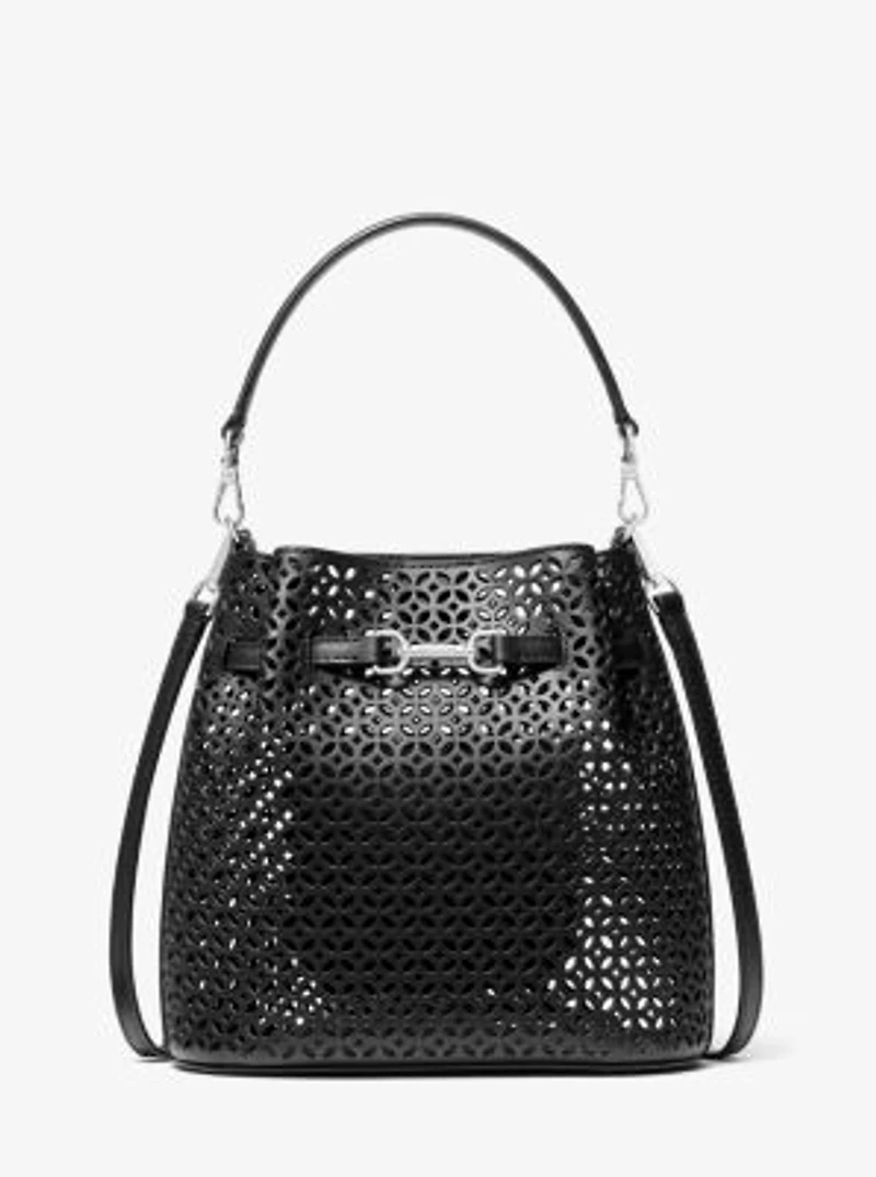 Carson Small Floral Laser Cut Bucket Crossbody Bag