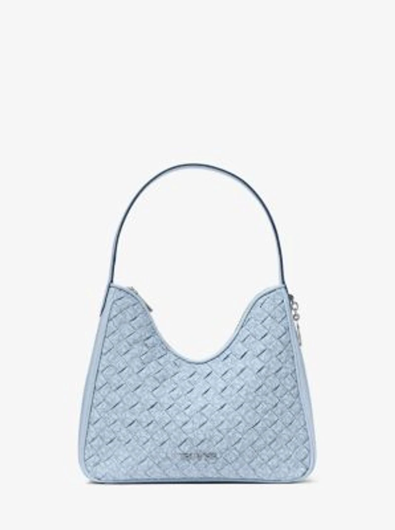 Nayla Small Woven Signature Logo Hobo Shoulder Bag