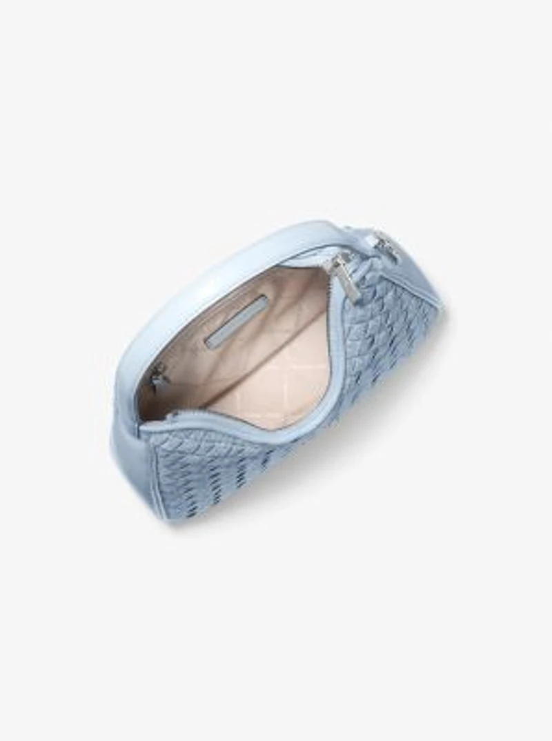 Nayla Small Woven Signature Logo Hobo Shoulder Bag