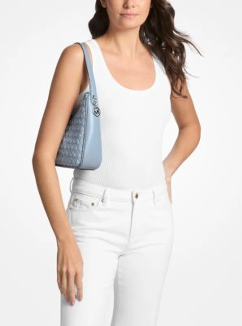 Nayla Small Woven Signature Logo Hobo Shoulder Bag