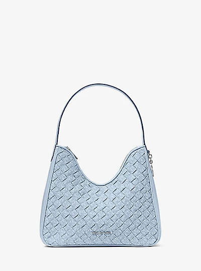 Nayla Small Woven Signature Logo Hobo Shoulder Bag