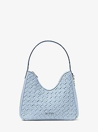 Nayla Small Woven Signature Logo Hobo Shoulder Bag