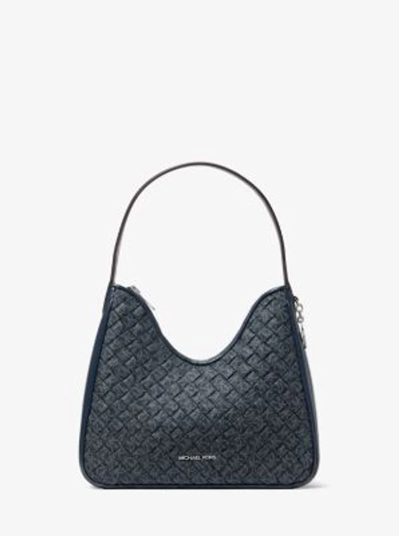 Nayla Small Woven Signature Logo Hobo Shoulder Bag