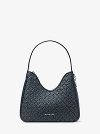 Nayla Small Woven Signature Logo Hobo Shoulder Bag