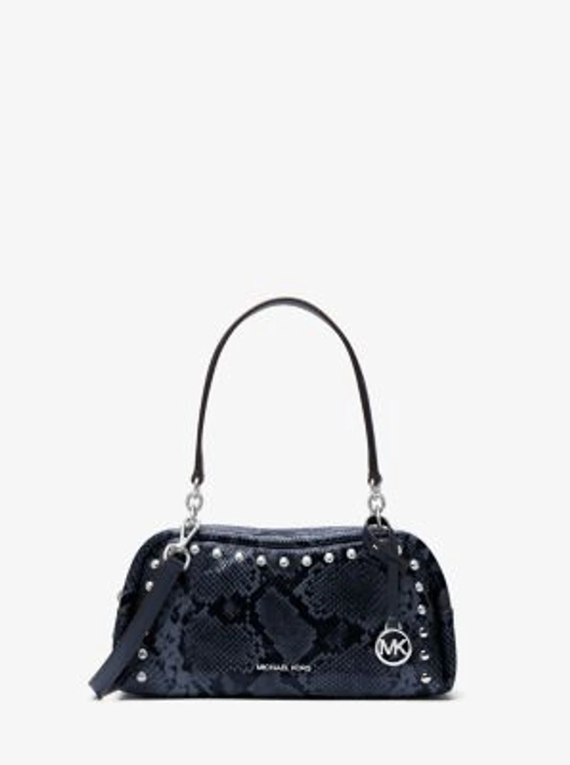 Cecily Small Studded Snake Embossed Shoulder Bag