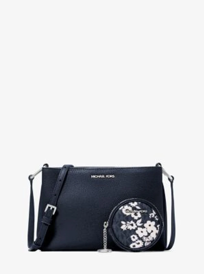 Trisha Pebbled Leather Crossbody Bag With Printed Signature Logo Pouch