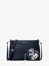 Trisha Pebbled Leather Crossbody Bag With Printed Signature Logo Pouch