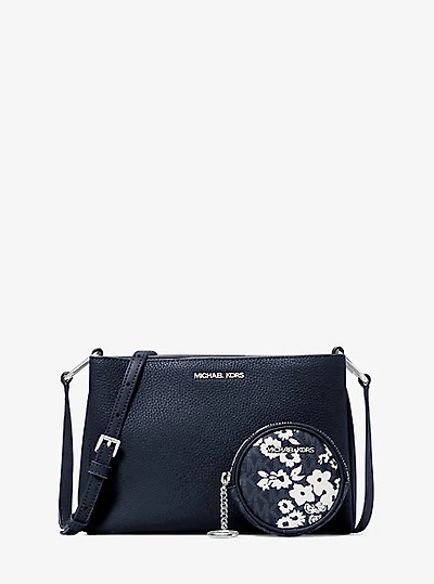 Trisha Pebbled Leather Crossbody Bag With Printed Signature Logo Pouch
