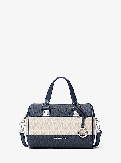 Grayson Small Striped Signature Logo Duffel Crossbody Bag