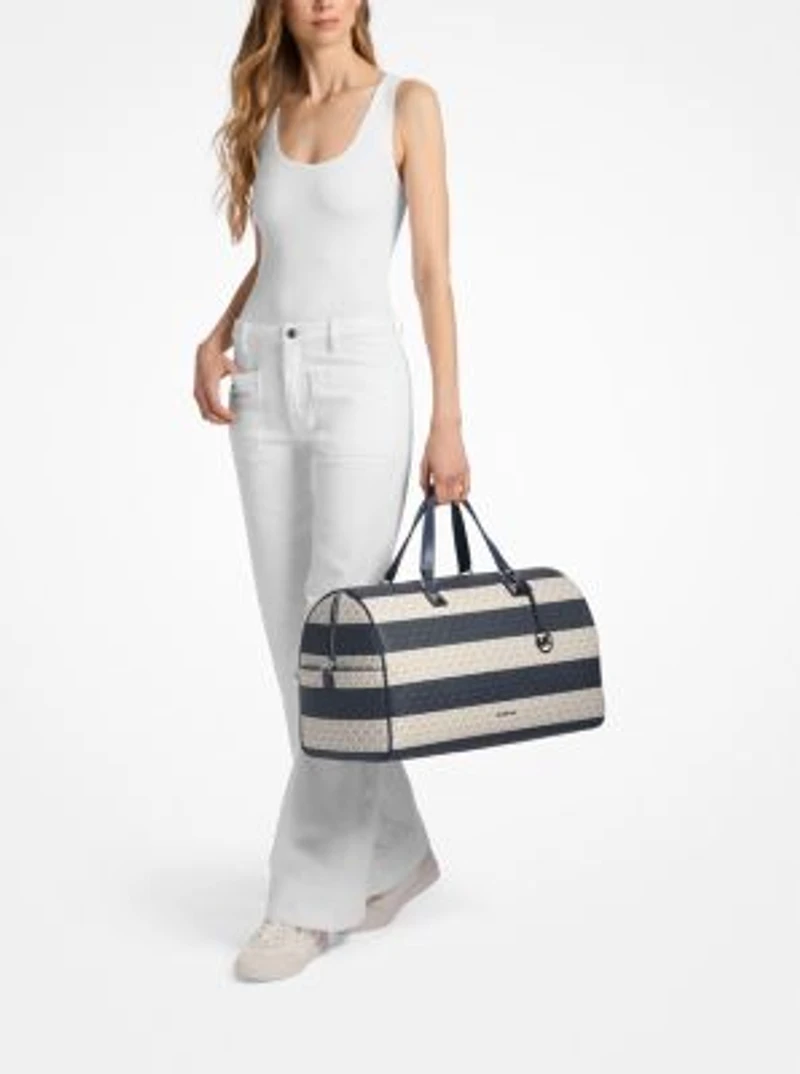 Grayson Extra-Large Striped Signature Logo Weekender Bag