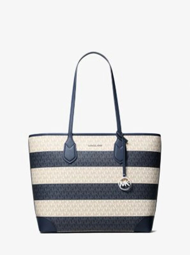 Eva Large Striped Signature Logo Tote Bag