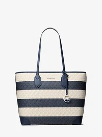 Eva Large Striped Signature Logo Tote Bag