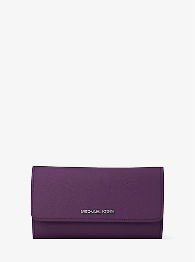 Jet Set Large Saffiano Leather Tri-Fold Wallet