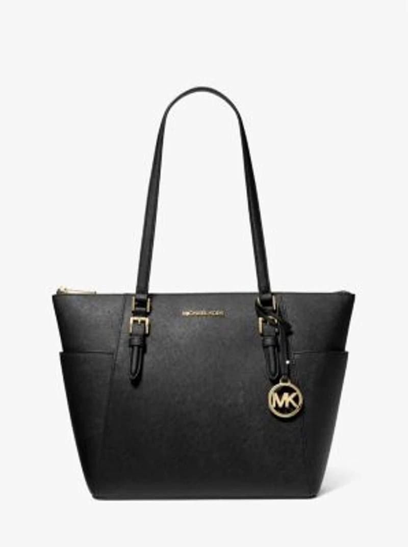 Charlotte Large Saffiano Leather Top-Zip Tote Bag