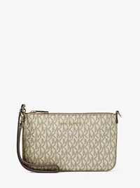 Jet Set Small Metallic Signature Logo Wristlet