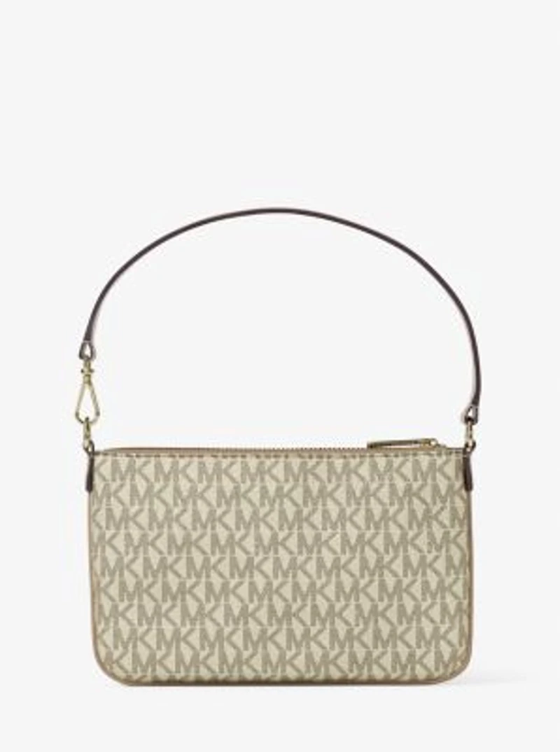 Jet Set Small Metallic Signature Logo Wristlet