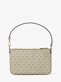 Jet Set Small Metallic Signature Logo Wristlet