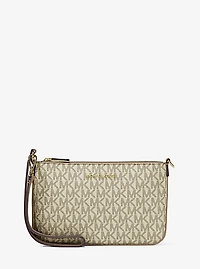Jet Set Small Metallic Signature Logo Wristlet