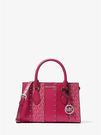 Sheila Small Studded Patchwork and Signature Logo Satchel