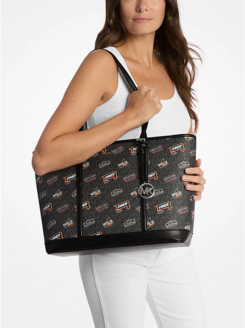 Jet Set Large Printed Signature Logo Tote Bag