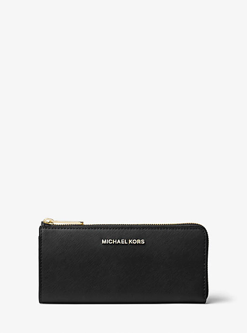 Jet Set Travel Large Saffiano Leather Quarter-Zip Wallet
