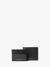 Pebbled Leather Billfold Wallet and Signature Logo Card Case Gift Set