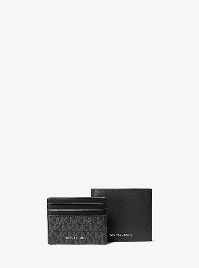 Pebbled Leather Billfold Wallet and Signature Logo Card Case Gift Set