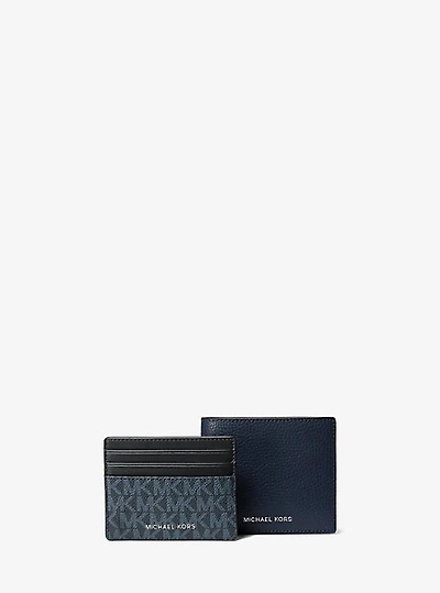 Pebbled Leather Billfold Wallet and Signature Logo Card Case Gift Set