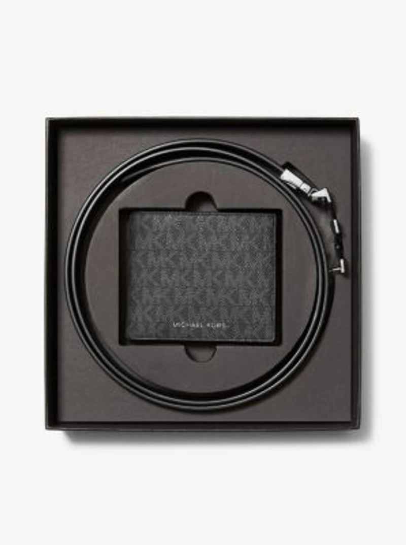 Signature Logo Wallet and Reversible Belt Gift Set