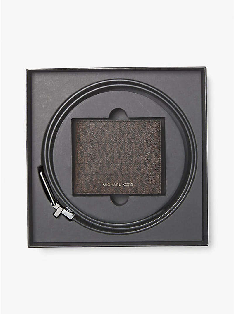 Signature Logo Billfold Wallet and Belt Gift Set