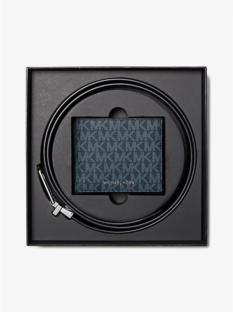 Signature Logo Billfold Wallet and Belt Gift Set